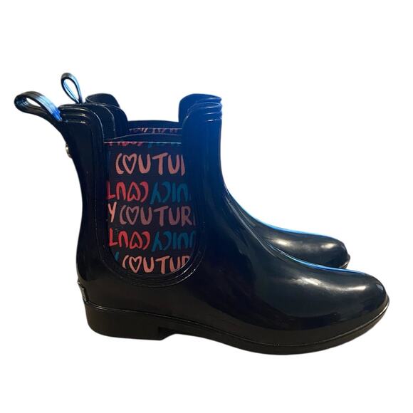 Juicy Couture Womens Rain Boots 7 Black Brand Spell Out Garden Waterproof - Picture 2 of 12